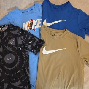 Nike Kids Short Sleeve Swoosh Tees in Blue, Light Blue, Black, Tan